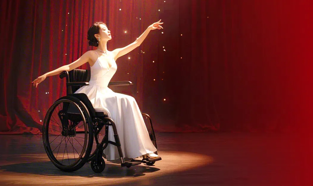 A girl dancing in a wheelchair